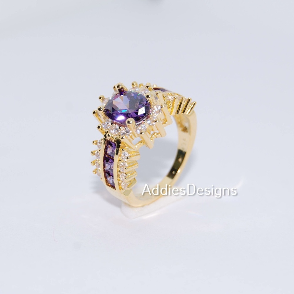 CZ-Amethyst 14KT Gold Filled Princess Cut Ring, 7